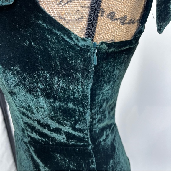 House of Harlow 1960 Velvet Tie Shoulder Mini Short Dress Dark Green Clubbing - Picture 14 of 14